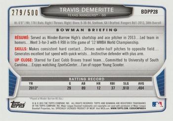 2013 Bowman Draft Picks & Prospects - Draft Picks Blue #BDPP28 Travis Demeritte Back