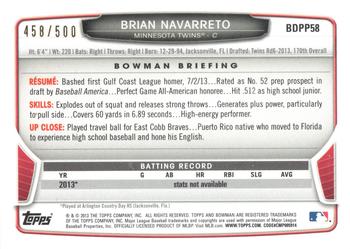 2013 Bowman Draft Picks & Prospects - Draft Picks Blue #BDPP58 Brian Navarreto Back