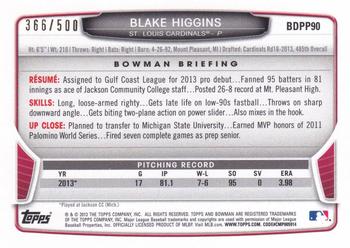 2013 Bowman Draft Picks & Prospects - Draft Picks Blue #BDPP90 Blake Higgins Back