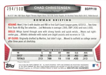 2013 Bowman Draft Picks & Prospects - Draft Picks Blue #BDPP118 Chad Christensen Back