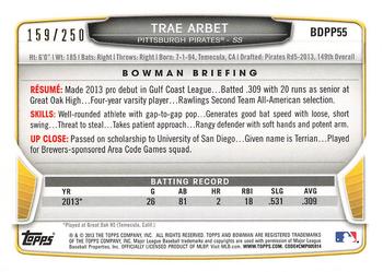 2013 Bowman Draft Picks & Prospects - Draft Picks Orange #BDPP55 Trae Arbet Back