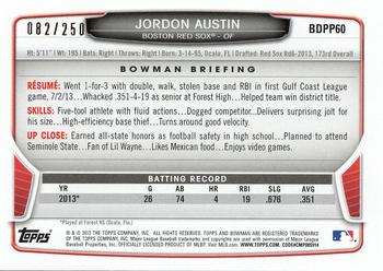 2013 Bowman Draft Picks & Prospects - Draft Picks Orange #BDPP60 Jordon Austin Back