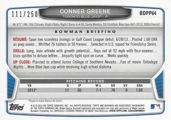 2013 Bowman Draft Picks & Prospects - Draft Picks Orange #BDPP64 Conner Greene Back
