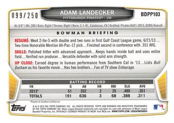2013 Bowman Draft Picks & Prospects - Draft Picks Orange #BDPP103 Adam Landecker Back
