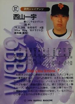 1996 BBM #87 Kazutaka Nishiyama Back