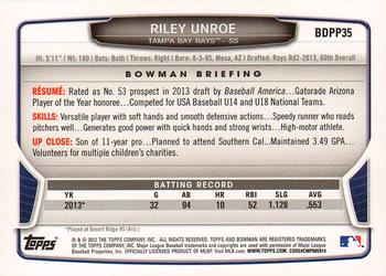 2013 Bowman Draft Picks & Prospects - Draft Picks Silver Ice #BDPP35 Riley Unroe Back
