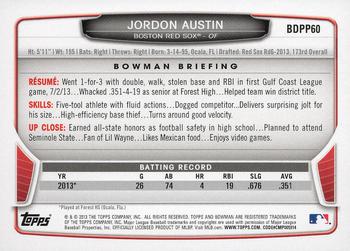 2013 Bowman Draft Picks & Prospects - Draft Picks Silver Ice #BDPP60 Jordon Austin Back