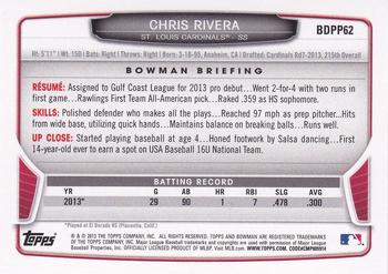 2013 Bowman Draft Picks & Prospects - Draft Picks Silver Ice #BDPP62 Chris Rivera Back