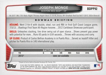 2013 Bowman Draft Picks & Prospects - Draft Picks Silver Ice #BDPP92 Joseph Monge Back
