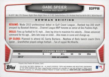 2013 Bowman Draft Picks & Prospects - Draft Picks Silver Ice #BDPP98 Gabe Speier Back