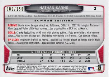 2013 Bowman Draft Picks & Prospects - Orange #3 Nathan Karns Back