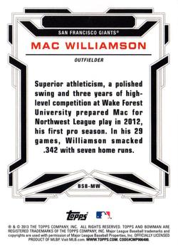 2013 Bowman Draft Picks & Prospects - Bowman Scout Breakouts #BSB-MW Mac Williamson Back