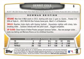 2013 Bowman Draft Picks & Prospects - Silver Ice #6 Gerrit Cole Back