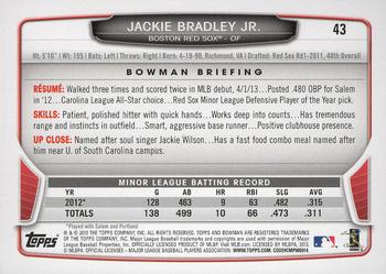 2013 Bowman Draft Picks & Prospects - Silver Ice #43 Jackie Bradley Jr. Back