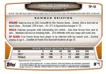 2013 Bowman Draft Picks & Prospects - Top Prospects #TP-10 Carlos Correa Back