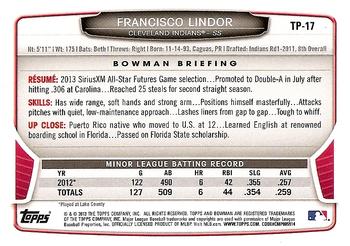 2013 Bowman Draft Picks & Prospects - Top Prospects #TP-17 Francisco Lindor Back