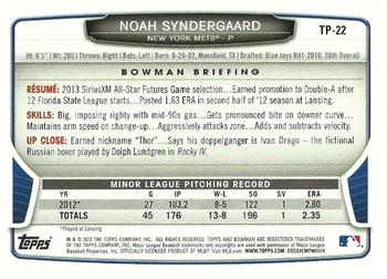 2013 Bowman Draft Picks & Prospects - Top Prospects #TP-22 Noah Syndergaard Back