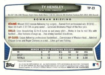 2013 Bowman Draft Picks & Prospects - Top Prospects #TP-23 Ty Hensley Back