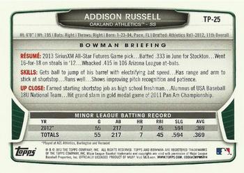 2013 Bowman Draft Picks & Prospects - Top Prospects #TP-25 Addison Russell Back
