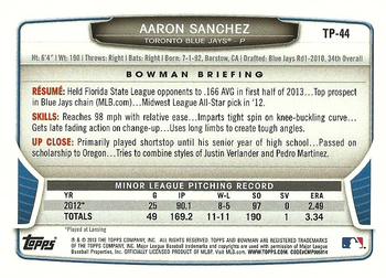2013 Bowman Draft Picks & Prospects - Top Prospects #TP-44 Aaron Sanchez Back