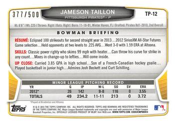 2013 Bowman Draft Picks & Prospects - Top Prospects Blue #TP-12 Jameson Taillon Back
