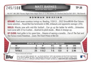 2013 Bowman Draft Picks & Prospects - Top Prospects Blue #TP-39 Matt Barnes Back