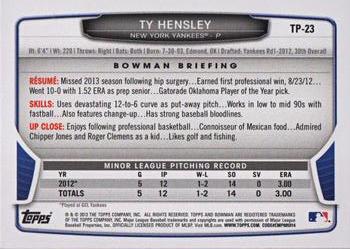 2013 Bowman Draft Picks & Prospects - Top Prospects Silver Ice #TP-23 Ty Hensley Back