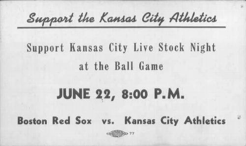 1956 Kansas City Livestock Night Kansas City Athletics Postcards #NNO Enos Slaughter Back