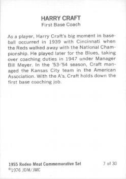 1976 JDM JMC 1955 Rodeo Meats Kansas City Athletics Reprints #7 Harry Craft Back