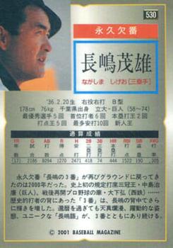 2001 BBM #530 Shigeo Nagashima Back