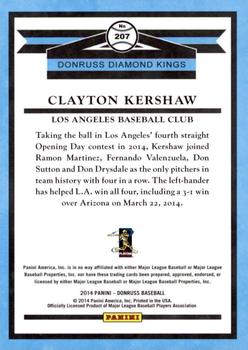 2014 Donruss #207 Clayton Kershaw Back