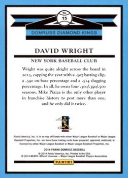 2014 Donruss #15 David Wright Back