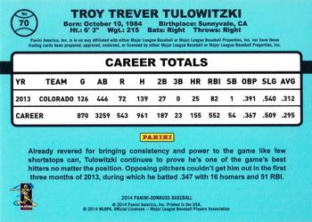 2014 Donruss #70 Troy Tulowitzki Back