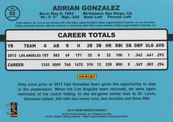 2014 Donruss #92 Adrian Gonzalez Back