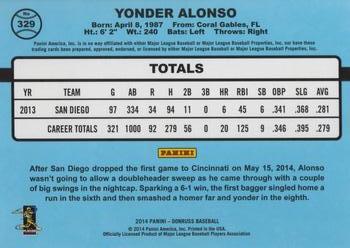 2014 Donruss #329 Yonder Alonso Back