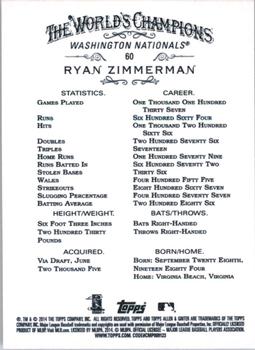 2014 Topps Allen & Ginter #60 Ryan Zimmerman Back
