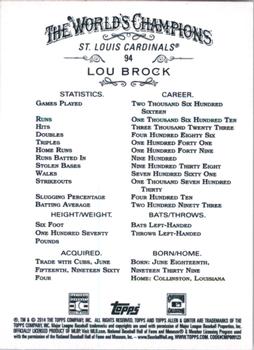 2014 Topps Allen & Ginter #94 Lou Brock Back