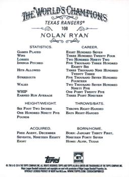 2014 Topps Allen & Ginter #108 Nolan Ryan Back