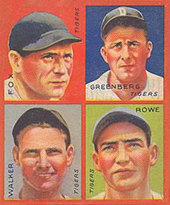 1935 Goudey 4-in-1 (R321) #NNO Pete Fox / Hank Greenberg / Gee Walker / Schoolboy Rowe Front