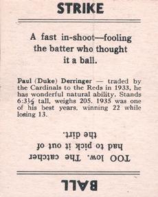 1936 Goudey (R322) #NNO Paul Derringer Back