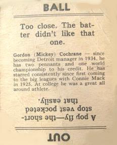 1936 Goudey (R322) #NNO Mickey Cochrane Back