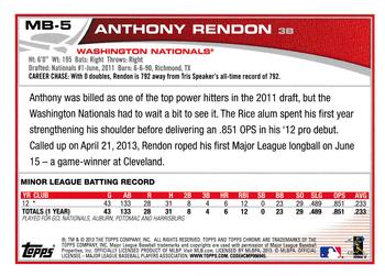2013 Topps Chrome Update #MB-5 Anthony Rendon Back