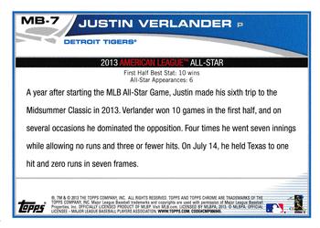 2013 Topps Chrome Update #MB-7 Justin Verlander Back