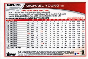 2013 Topps Chrome Update #MB-25 Michael Young Back