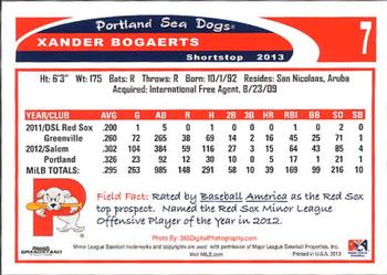 2013 Grandstand Portland Sea Dogs #NNO Xander Bogaerts Back