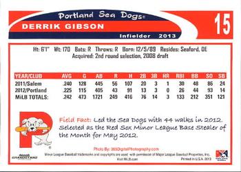 2013 Grandstand Portland Sea Dogs #NNO Derrik Gibson Back