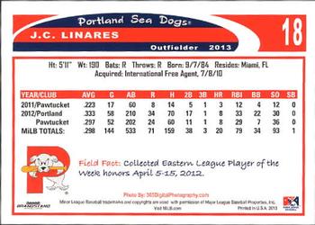 2013 Grandstand Portland Sea Dogs #NNO J.C. Linares Back