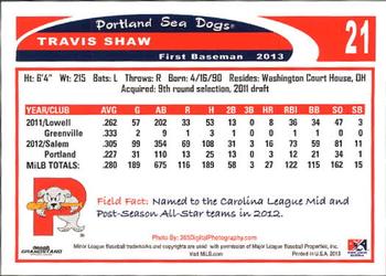 2013 Grandstand Portland Sea Dogs #NNO Travis Shaw Back