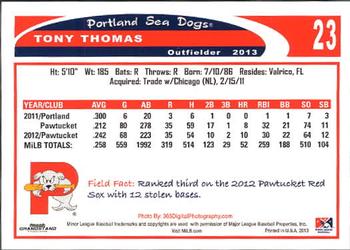 2013 Grandstand Portland Sea Dogs #NNO Tony Thomas Back