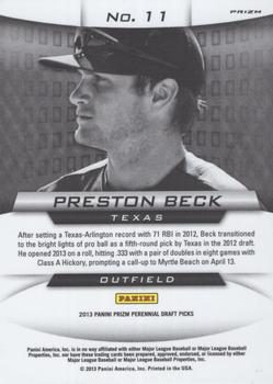 2013 Panini Prizm Perennial Draft Picks - Draft Hits Prizms #11 Preston Beck Back